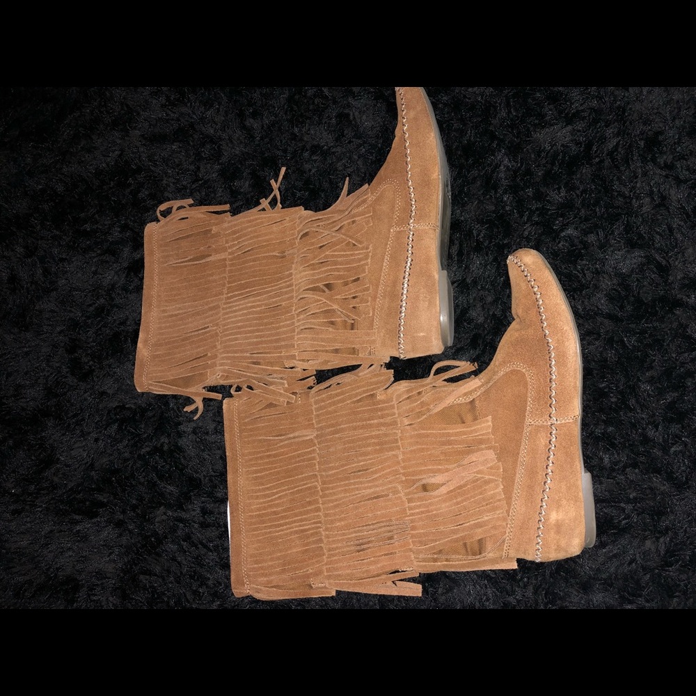 Lauren Conrad Chestnut Fringe Boots